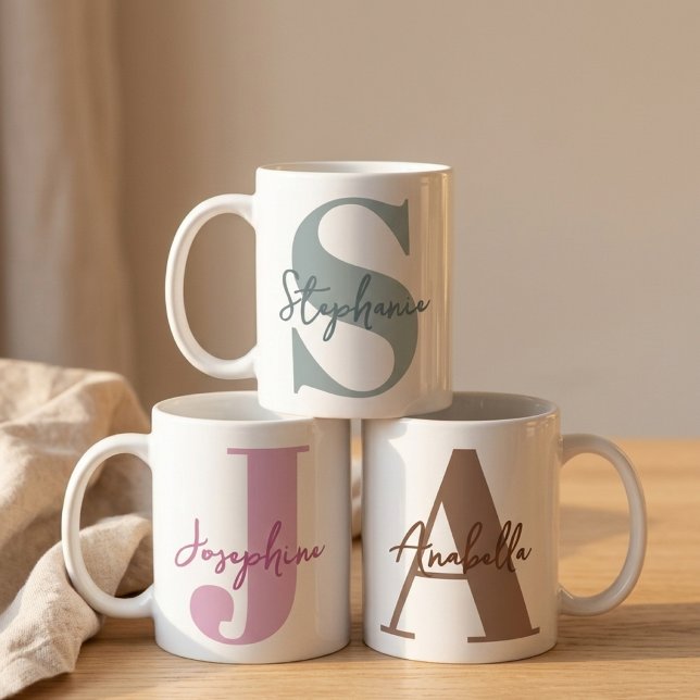 Modern Saggrön Initial Brudtärna Förslag Namn Kaffemugg (Custom Teacher Appreciation Gift | Birthday Gift for Best Friend | Custom Initial Mug Gift for Her)