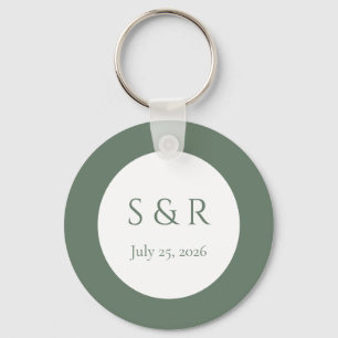 Modern Saggrön Minimal Monogram Bröllopspresent  Nyckelring