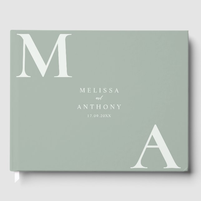 Modern Saggrön Minimalistisk Bröllop Gästböcker (Framsida)