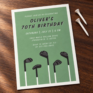 Modern Saggrön Minimalistisk Herr 70-årsdag Golf Inbjudningar