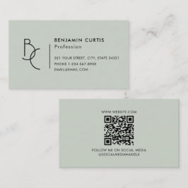 Modern Saggrön Monogram Minimalist QR-kod Visitkort