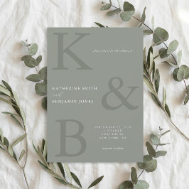 Modern Saggrön Monogram Minimalistisk Bröllop Inbjudningar