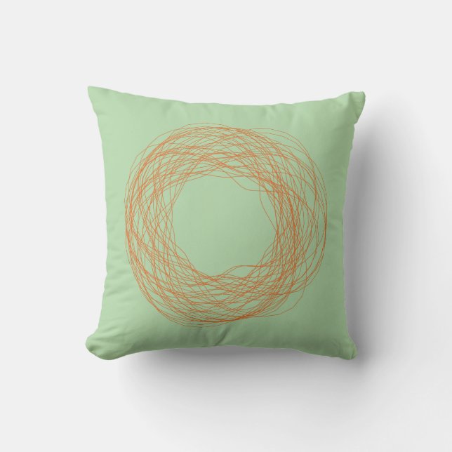 Modern Saggrön och Orange Psykedelisk Kudde (Framsida)