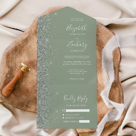 Modern Saggrön Silverglitter Bröllop