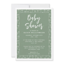 Modern Saggrön Skrift Baby Shower