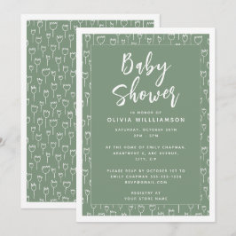 Modern Saggrön Skrift Baby Shower Inbjudningar