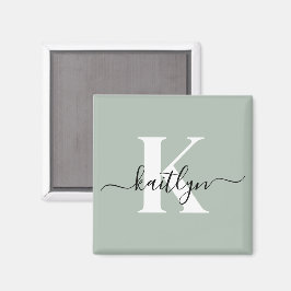 Modern Saggrön Skriptmonogram Magnet