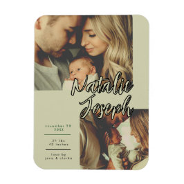 Modern Saggrön Unik Skript Familje Foto Magnet