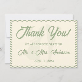 Modern Saggrön Vågig Rand Foto Bröllop Tack Kort