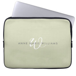 Modern Saggrön Vit Skriptmonogram Laptop Fodral