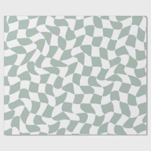 Modern Saggrön & Vit Vågig Rutig Mönster Presentpapper