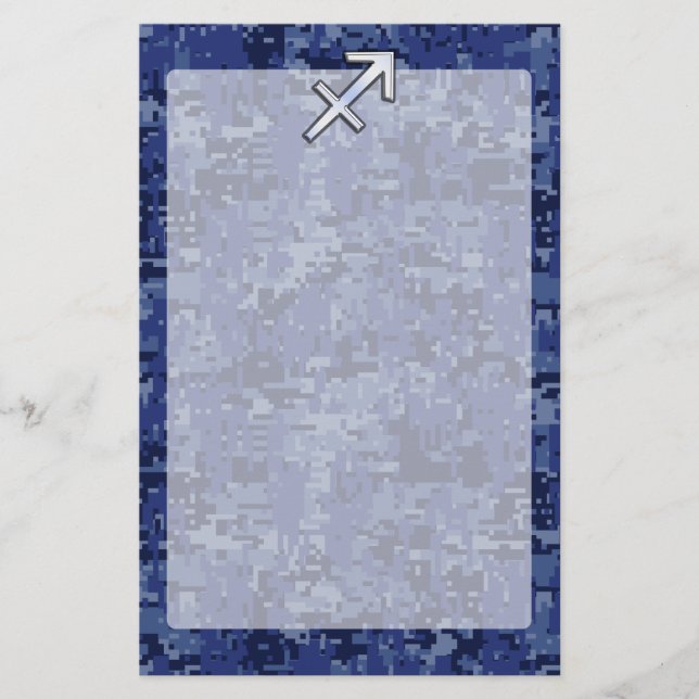 Modern Sagittarius Zodiac Sign Navy Digital Camo Brevpapper (Framsida)
