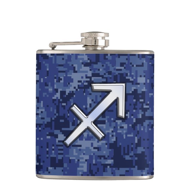 Modern Sagittarius Zodiac Sign Navy Digital Camo Fickplunta (Framsidan)