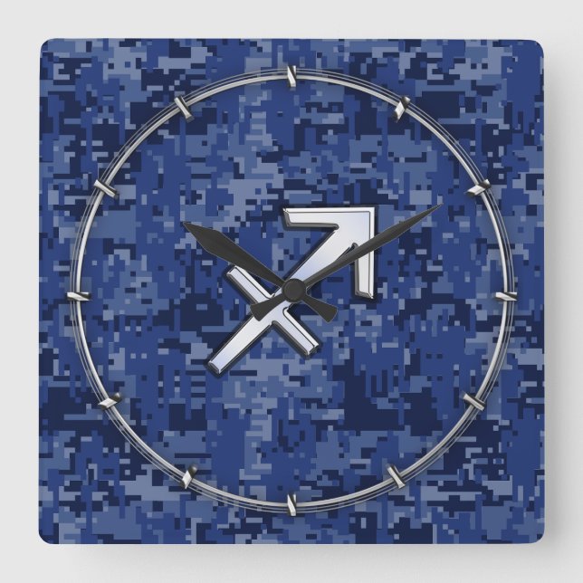 Modern Sagittarius Zodiac Sign Navy Digital Camo Fyrkantig Klocka (Framsida)