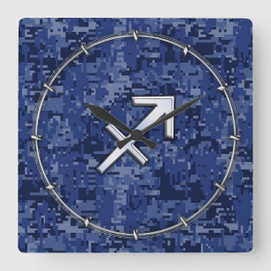 Modern Sagittarius Zodiac Sign Navy Digital Camo Fyrkantig Klocka