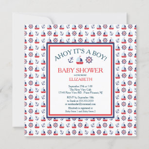 Modern Sailing Nautical Boy Baby Shower-inbjudan Inbjudningar