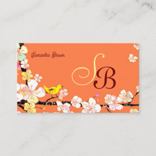 Modern Sakura Bird Monogram Visitkort