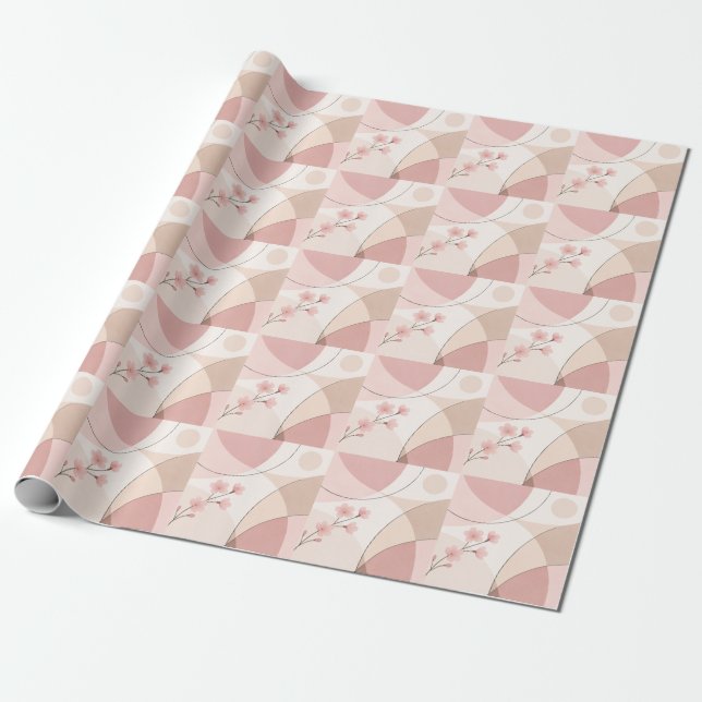 Modern Sakura Minimalistisk Geometrisk Inpacknings Presentpapper (Utrullad)