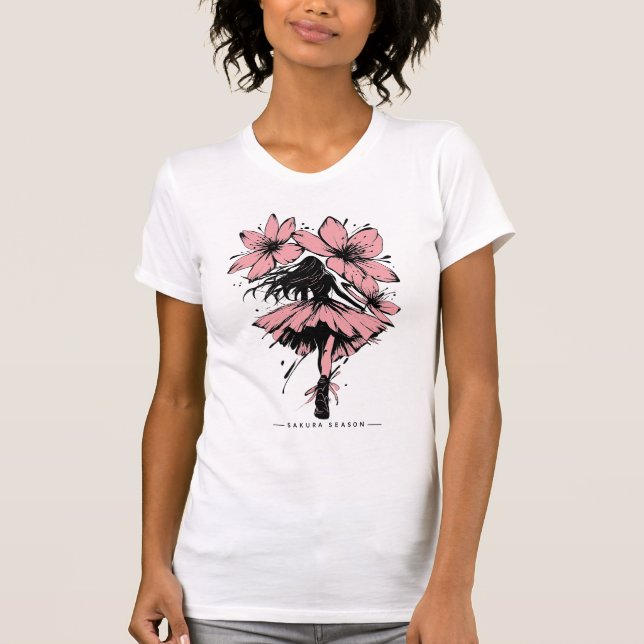 Modern Sakura Streetwear Cherry Blossom Graphic T Shirt (Framsida)
