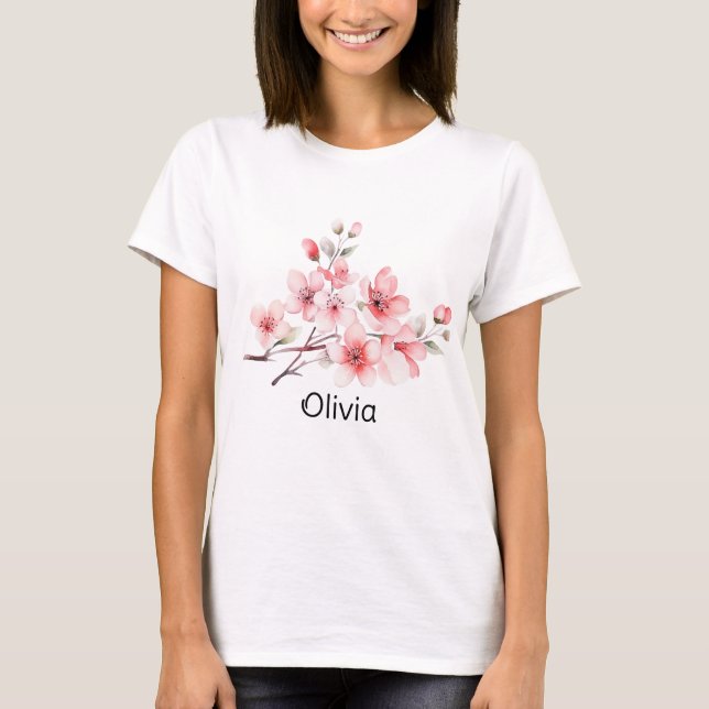 Modern Sakura Vår blommar  girly personlig T Shirt (Framsida)