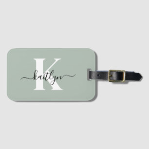 Modern Salggrön Skriptmonogram Bagagebricka