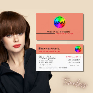 Modern Salmon White Simple med Logotyp Professione Visitkort
