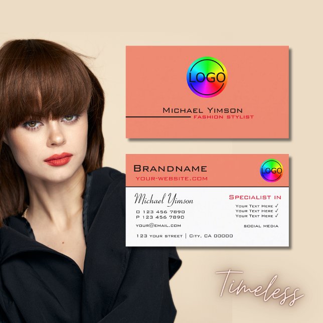 Modern Salmon White Simple med Logotyp Professione Visitkort (Skapare uppladdad)