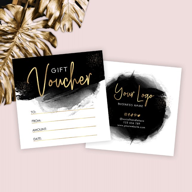Modern Salon Gift-certifikat för svart och Guld-An Fyrkantigt Visitkort (Skapare uppladdad)