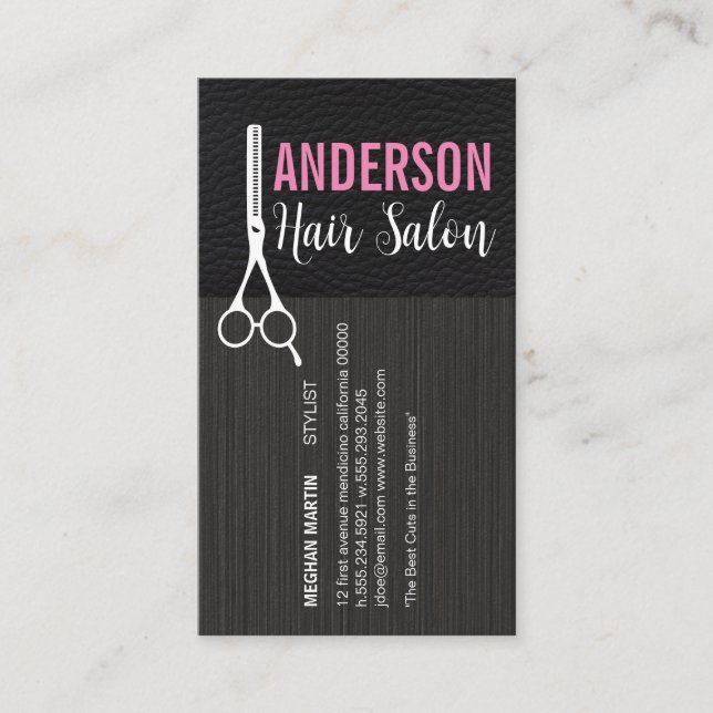 Modern Salon | Läder | Salon Scissors Visitkort (Framsida)