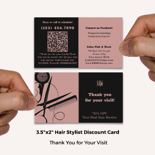 Modern Salon Logotyp QR Code Rosa Black Tack Rabattkort