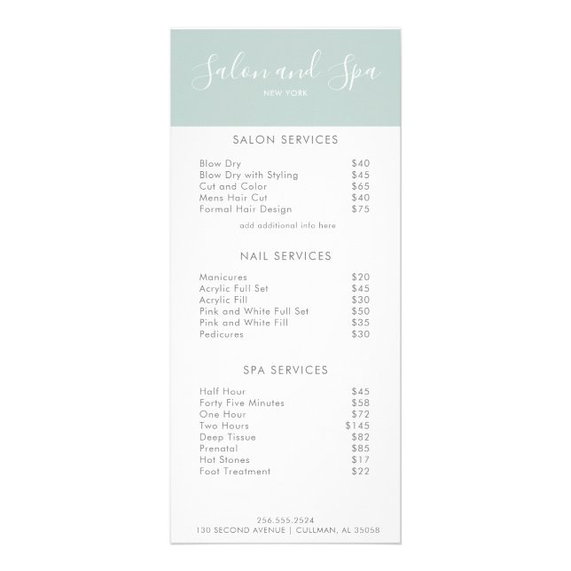 Modern Salon Pris Menu Reklamkort (Framsidan)