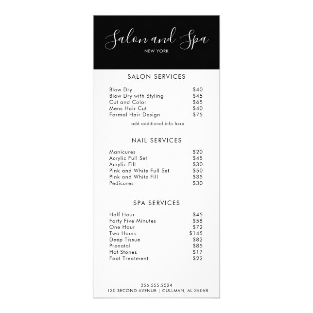 Modern Salon Pris Menu Reklamkort (Framsidan)