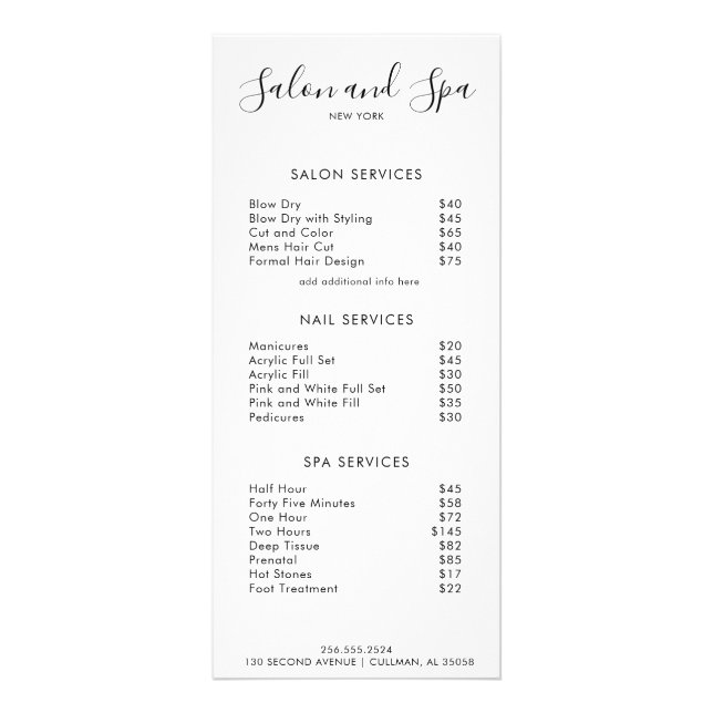 Modern Salon Pris Menu Reklamkort (Framsidan)