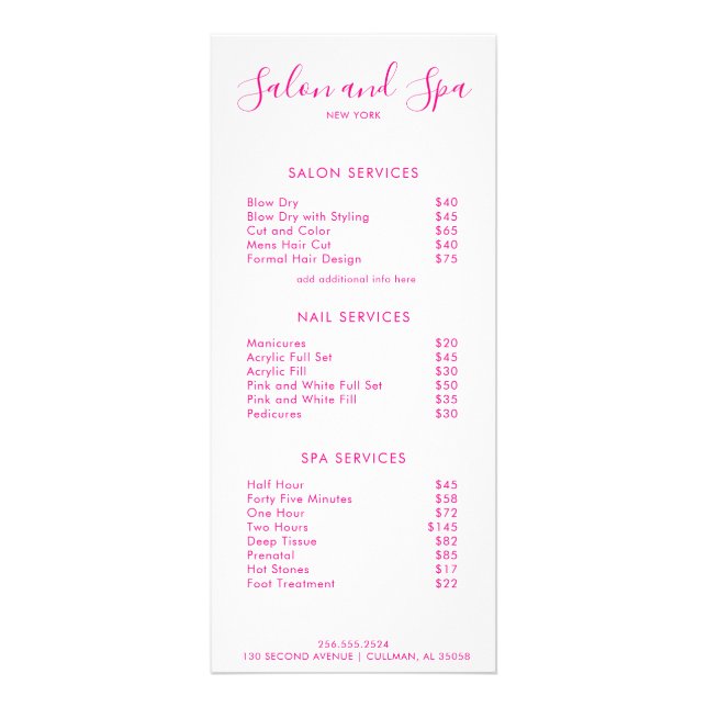 Modern Salon Pris Menu Reklamkort (Framsidan)