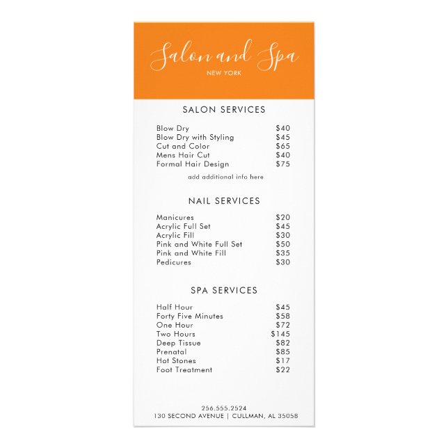 Modern Salon Pris Menu Reklamkort (Framsidan)