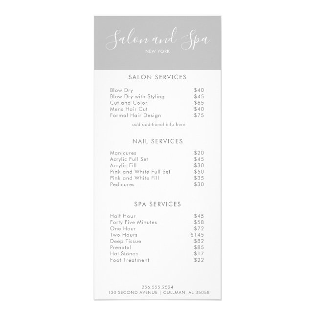 Modern Salon Pris Menu Reklamkort (Framsidan)