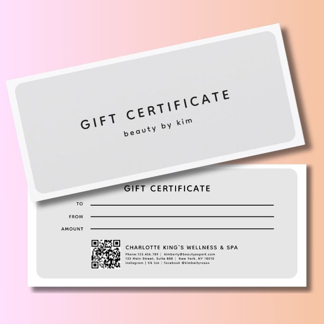 Modern Salon QR-kodsgåvscertifikat för Trendig (Modern Trendy Salon QR Code Custom Gift Certificate)