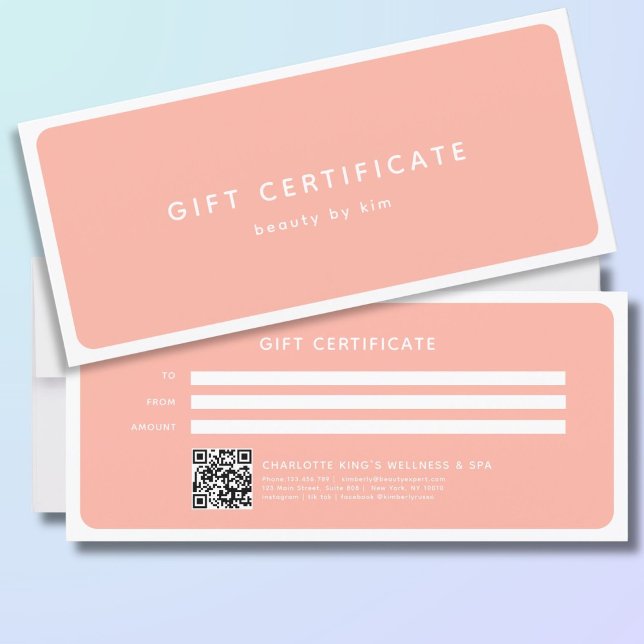 Modern Salon QR-kodsgåvscertifikat för Trendig (Modern Trendy Salon QR Code Custom Gift Certificate)
