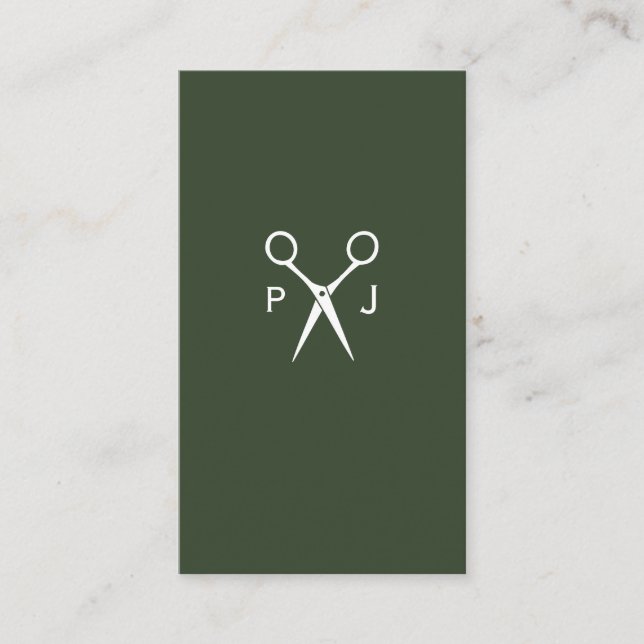 Modern Salon Shears Monogram (mörk grönt) Visitkort (Framsida)