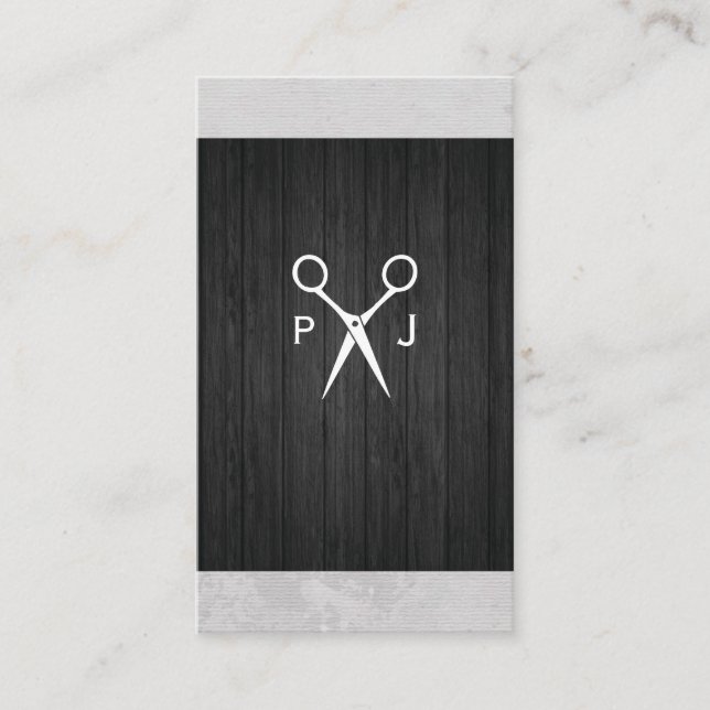 Modern Salon Shears Trätavla Trim Monogram Visitkort (Framsida)