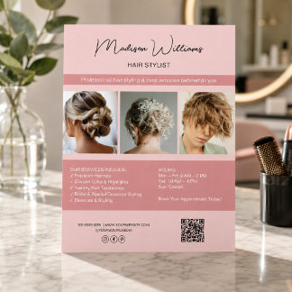 Modern salong frisörtjänster QR rosa flygblad