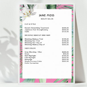 Modern Salong Vattenfärg Tropisk Prislista Poster