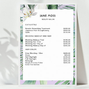 Modern Salong Vattenfärg Tropisk Prislista   Poster
