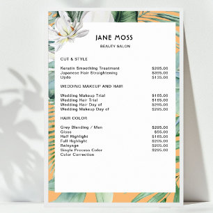 Modern Salong Vattenfärg Tropisk Prislista Poster