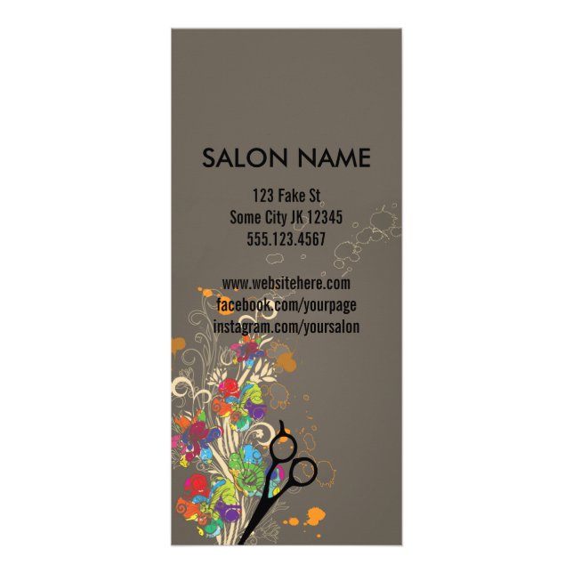 modern salonservice-meny blommigt hårfärgad reklamkort (Baksidan)