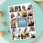 Modern samling | Foto oavsett ålder Anpassningsbar Kort<br><div class="desc">Firar födelsedagar i stil med våra personlig fotofödelsedagskort. Den här designen skryter med en fantastisk kollage av 18 foton som är helt anpassade. "Lycklig 20:e födelsedag" och namn på födelsedagskalendern går i centrum mot en strålande blå bakgrund. Förbättra den personliga kontakten genom att justera namn och åldern och skapa en...</div>