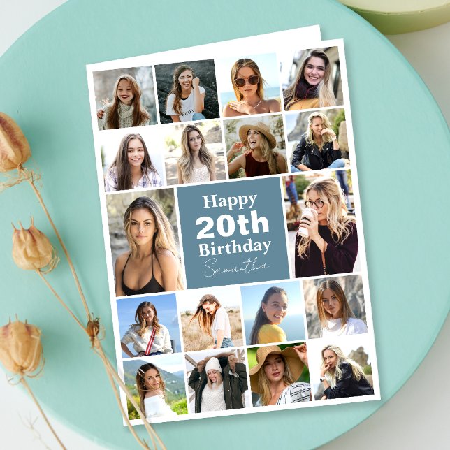 Modern samling | Foto oavsett ålder Anpassningsbar Kort (Personalize the collage birthday greeting card to create a special keepsake for your loved one!)