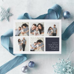 Modern samling | Hanukkah-fotokort Julkort<br><div class="desc">Modern Hanukkah-fotosamlingskort har fem fyrkantiga foton i en rutnätslayout,  med ditt personliga helgdag och namn i vitt på mörkens marinblå i nedre högerna. En enkel och minimal Hanukkah-design som visar dina favoritfoton.</div>