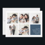 Modern samling | Hanukkah-fotokort Julkort<br><div class="desc">Modern Hanukkah-fotosamlingskort innehåller fem fyrkantiga foton i en rutnätslayout,  med ditt personliga helgdag och namn i vitt på ljusrökt marint blått i nedre högerna. En enkel och minimal Hanukkah-design som visar dina favoritfoton.</div>