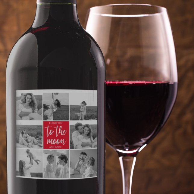 Modern samling par foto och till Måne-citatet Vinflaska Etikett (Skapare uppladdad)